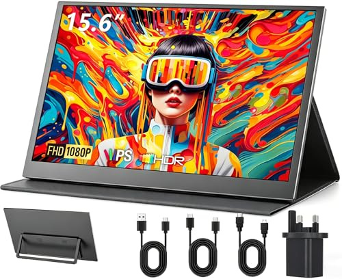 Xyvolve Tragbarer Monitor 39,6 cm (15,6 Zoll) FHD 1080p IPS Anti-Glare USB-C HDMI, sRGB100% 60Hz Display-Bildschirm, Dusl-Lautsprecher für Laptop, PC, Mac, Telefon, PS5/4, Xbox