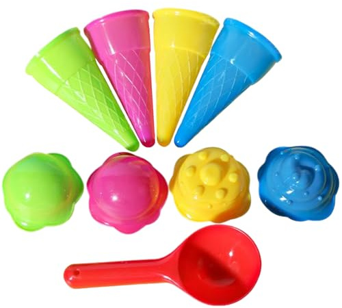 Xweptuy 9 pièces/Ensemble Jouets de Plage, Ensemble de Jeu crème glacée en Plastique Comprenant des Cornets crème glacée, Une cuillère et Un Couvercle, Un Jouet, des Jouets Sable pour Les enfan