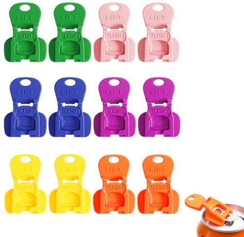 12pcs Easy Can Openers, Manual Plastic Ring Pull Opener Leakproof Drink Protector for Soda, Coke, Beer, Drinks (12)