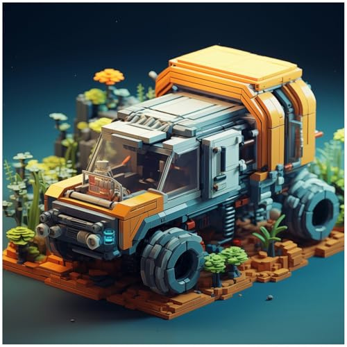 Wallario Memoboard aus Glas mit Motiv, Magnet-Tafel in 50 x 50 cm in Premium Qualität Truck im Pixelstil