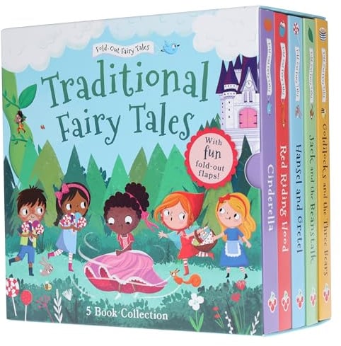 Traditional Fold Out Fairy Tales illustrated 5 Books Children’s Collection Box Set (Red Riding Hood, Cinderella, Goldilocks and the Three Bears, Hansel and Gretel & Jack and the Beanstalk)