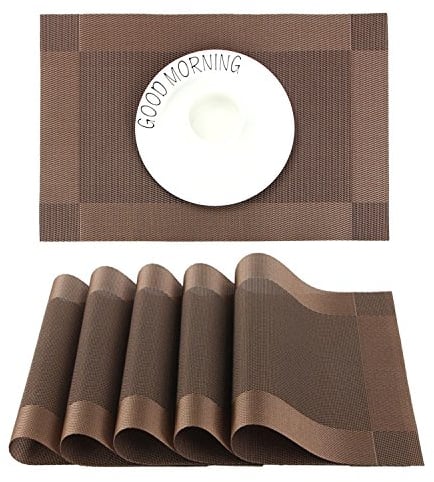 CHAOCHI Platzset Abwischbar Tischset Abwaschbar 6er Set PVC Abgrifffeste Hitzebeständig rutschfest Platzdeckchen für Küche,Zuhause,Restaurant,Speisetisch,45cmx30cm(Braun)
