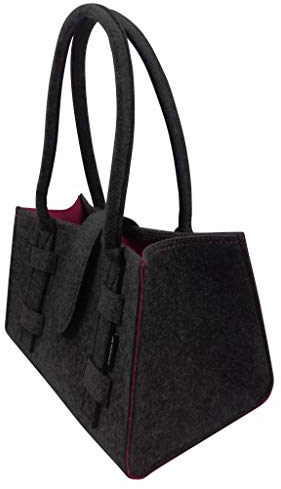 Tebewo Handtasche,Shopping-Bag aus Filz, verschließbare Einkaufs-Tasche mit Henkel, Einkaufskorb, faltbare, vielseitige Tragetasche (Schwarz/Magenta)