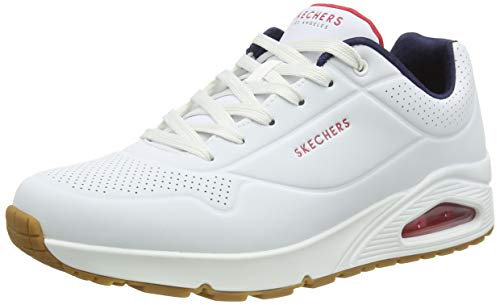 Skechers Men's Uno Stand on Air Sneaker, White Durabuck Navy Red Trim, 7.5 UK