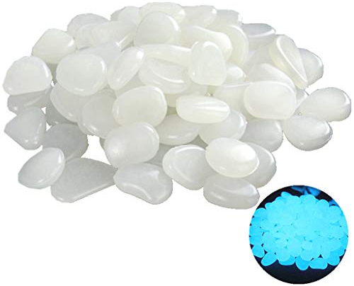 Feelairy 100 Stück Leuchtkiesel, Dunkeln Leuchtende Kieselsteine Leuchtkiesel Floureszierende Pebble Steine für Fisch Tank Aquarium Garten Flur Kinderzimmer Glow Dekorationen Kies (Weiss)