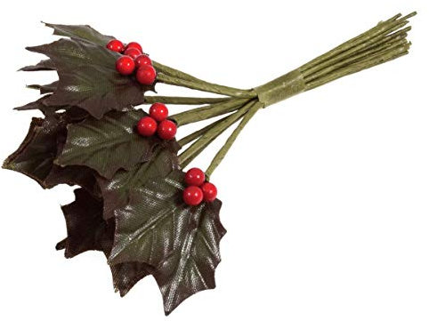 Artificial - Holly Leaves and Berries - Double leaves -12 Stems