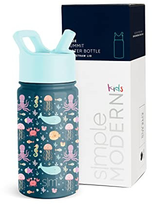 Simple Modern Trinkflasche für Kinder mit Trinkhalm | Isolierter wiederverwendbarer Edelstahlbecher für Jungen und Mädchen Kleinkind | Summit Sammlung | 415ml | Under the Sea