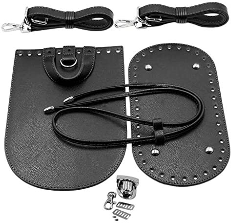 F Fityle 7 /Satz Tasche-Zubehör: Einlegeboden Taschenseiten mit Taschenriemen Zum Häkeln für Handtaschen Damentaschen, Schwarz