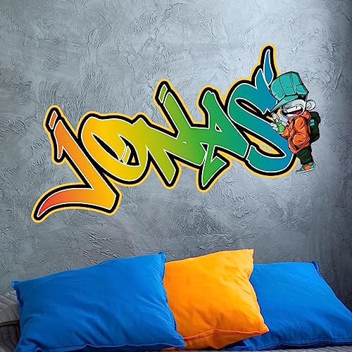 tjapalo® v29 Wunschname Wandtattoo Cooles Kinderzimmer Junge Neon Türschild Wandsticker Graffiti Teenager, Größe: B80xH37cm