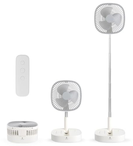 Portable Pedestal Fan - Foldable Desk Standing Fan, with 7200mAh Rechargeable Battery, Remote Control, 4-Speed Telescopic Quiet Timer Fan