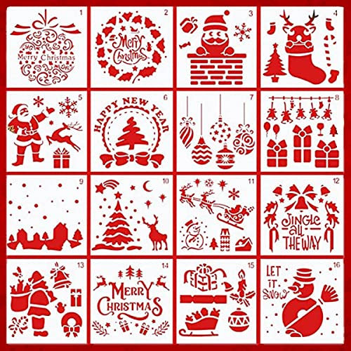 16 Stück Schablonen Weihnachten Zeichenschablonen Malschablonen aus Kunststoff Stencil Schablonen Wiederverwendbar für Scrapbooking Fotoalbum DIY Geschenkkarten Geschenke Weihnachten Kinder (A16PCS)