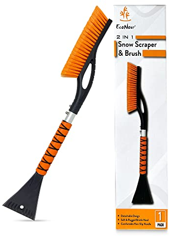 EcoNour Eiskratzer aus Aluminium für Windschutzscheibe, 68,6 cm, gewebter Borstenkopf mit Metallkörper, robuster Eiskratzer mit Schaumstoffgriff, Schneeräumung, Winterautozubehör