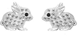 Kaguyo Silberohrringe für Damen – Roségold 925 Sterlingsilber Pavé Zirkonia Niedliche Ohrstecker mit Osterhase für Damen, Mädchen und Kinder – Geburtstagsgeschenk (Silberne Ohrringe)