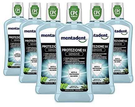 Mentadent Mundspülung 5x Zahnfleischschutz mit CPC gegen gelegentliche Zahnfleischbluten, 6 Stück à 400 ml