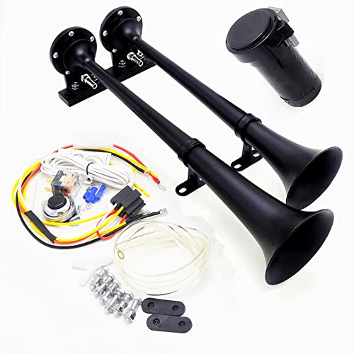 YIYDA clacson per auto 160db clacson per camion 12V nero zinco cromato doppio tubo tromba clacson elettrico clacson di allarme con pompa d'aria compressore Car Horn per 12V auto barca SUV moto ecc
