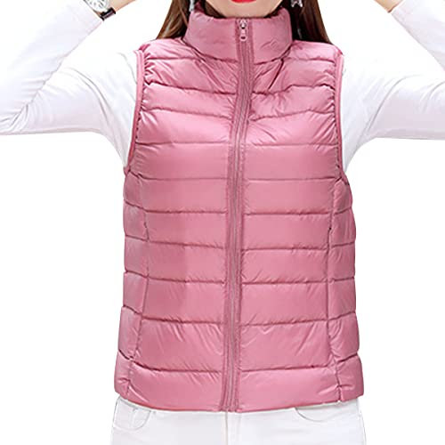 shownicer Donna Gilet Mezza Stagione Autunnale Primaverile Trapuntato Collo Alto a Zip Piumino Cerniera Lampo Tempo Libero Sport Fitness Basic Outdoor A Rosa 3XL