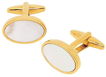 Jonwo Perlmutt 4.5cm Krawattennadeln und Manschettenknöpfe für Herren Silber Gold Cufflinks Tie Clip Hochzeit Hemd Party Geburtstag Jubiläum Kleid (Oval Vergoldet Manschettenknöpfe)