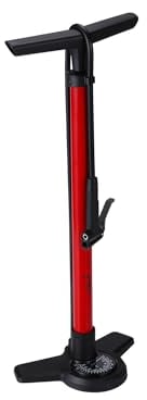 BBB Cycling AirBoost 2.0 Bike Pump with Pressure Gauge | Strong and Accurate Floor Pump | Compatible with Presta, Schrader and Dunlop | 90 cm High Pressure Rubber Hose | Red | BFP-28