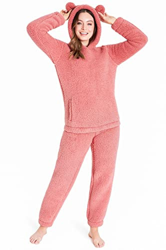 CityComfort Pyjama Polaire Femme Vêtements de Nuit Femme et Ado Ensemble de Pyjama Femme Doux et Chaud Idée Cadeau pour Elle (Rose Ancien, M)