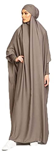 Ravent Damen Kleid Muslimisches Einteiliges Gebetskleid für Damen Abaya Kleid Islamischer Naher Osten Dubai Türkei Maxi Abaya Kaftan mit Hijab Kleid in voller Länge, Khaki, Einheitsgröße