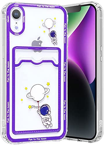 Efitoo Compatible with iPhone XR Case Clear with Card Holder Wallet Astronaut Stars Moon Cute Cartoons Creative Pattern Design Slim Silicone TPU Cool Space Aesthetic Protective Case Cover (Balloon)