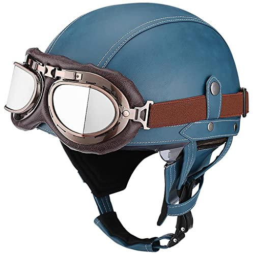 qloijnv Half Shell Helmet Retro Motorcycle Helmet Motorcycle Open Face Helmet with Safety Goggles DOT/ECE Approved Jet Helmet with Visor, Scooter Helmet, Moped Helmet, Chopper