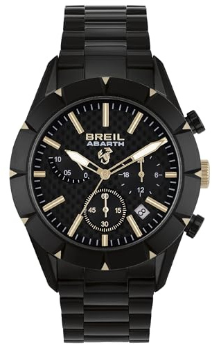 Breil, Abarth, 695 Tribute 131 Rally, Herrenuhr aus Schwarzem und Mattschwarzem IP-Stahl, mit 12 Gravuren und Goldenen IP-Einsätzen, Schwarzes Karbonfaser-Zifferblatt, Knopfverschluss, Chronograph