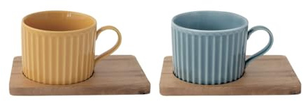 Easy Life Set mit 2 Tassen, 25 cl, Porzellan, mit Untertasse, ACCACIA TAKE A BREAK
