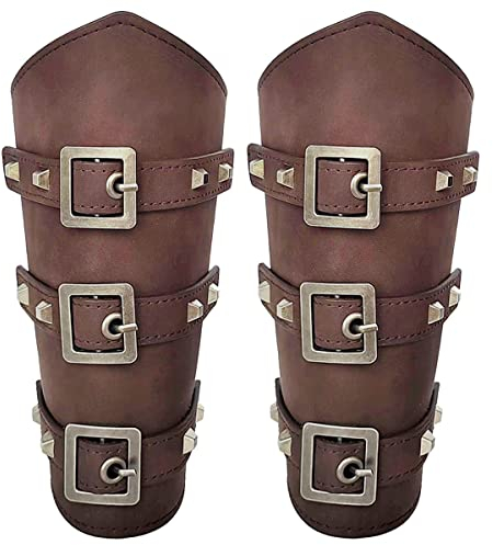 keland 2 Stücke Leder Stulpen Armreif Mittelalter Bogenschießen Armschienen Armstulpe Ritter LARP Wikinger Zubehör Armschutz (A-Braun)