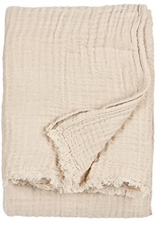 Yard furn Lark Cotton Muslin Überwurf – Weiche Knitterstruktur Decke (Natürlich – 240x260cm) | Weicher Baumwoll-Musselin-Überwurf mit atmungsaktiver Knitterstruktur