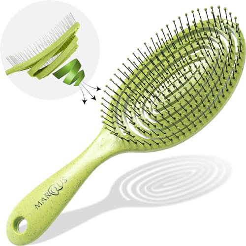 marQus Bio Haarbürste ohne Ziepen mit einzigartiger Doppelspiralfeder und noch mehr Borsten zur optimalen Druckverteilung und Pflege, Entwirrbürste für jeden Haartyp, 1 Stück, Farbe Lime Grün