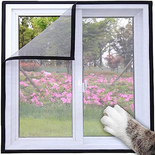 Yuly Katzen-Fensterschutz, Sicherheitsnetz für Katzen, mit selbstklebendem Klebeband, halbtransparent, für Vögel und Katzen, zuschneidbar (schwarzer Aufkleber, graues Netz)