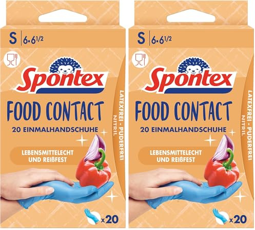 Spontex Food Contact, 20 Einmalhandschuhe aus Nitril, lebensmittelecht, latexfrei und ungepudert, Größe S (1 x 20 Stück) (Packung mit 2)