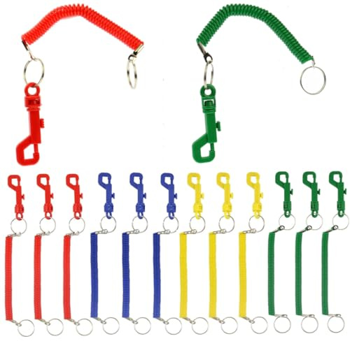 LND Gifts Stretchy Keyring with Clip - Bungee Keyring, Spiral Keychain - Extendable and Retractable Spring Keyring