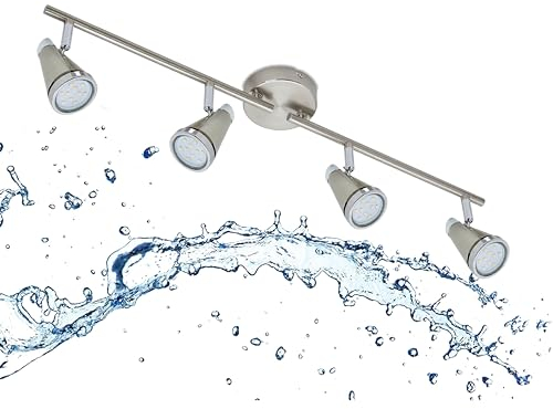 Trango 4-flammig 1009-42 LED Badleuchte IP44 Bad Deckenleuchte in Nickel matt & Chrom, Flurlampe, WC Lampe, Deckenlampe, Deckenstrahler inklusive 4x 5 W GU10 LED Leuchtmittel Spots schwenkbar