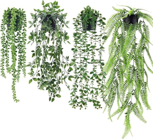 Der Rose 4 Stück kunstpflanze Fake Plant künstliche Pflanzen kunstpflanzen Wand für Wohnzimmer, Zimmer, Wand Deko Aesthetic Room Decor