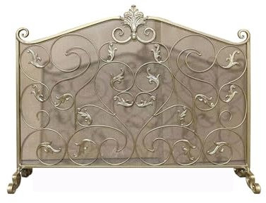 Funkenschutzgitter European Style Iron Gold Color Fireplace Screen Partition Fireplace Protective with Mesh Dust Prevention Living Room Home Protective Fence Funkenschutz