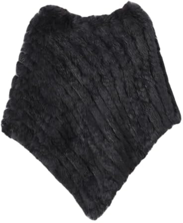 EHOTER Fourrure Tricotée Fourrure De Lapin Poncho Gilet Châle Dame Fourrure Naturelle Fête De Mariage Fourrure De Lapin Poncho Pullover Châle Cadeaux Pour Femmes (Noir,Taille unique)