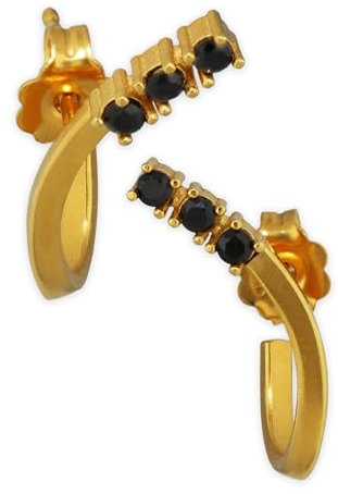 Kleine Minimalistische Ohrstecker Ohrringe aus 925 Sterlingsilber - 24K Vergoldet mit Schwarz Zirkon - Nickelfrei & Hypoallergen - Handmade by Emmanuela