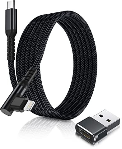 Basesailor USB C to Lightning Charger Cable Right Angle 2M with USB A Adapter,USB Type C Fast Charging Cord Lead for Apple iPhone 14 13 12 11 Mini Pro Max Plus,XS XR X 8 7 SE,iPad 9 8th 9th Generation