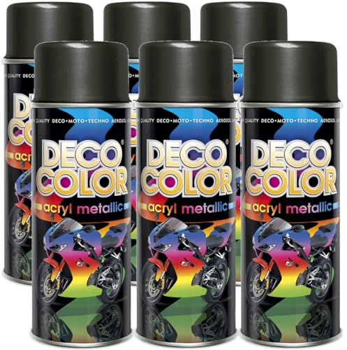 Deco Color 6er Sparpack Lackspray SCHWARZ 400ml - Sprühlack mit Effekt für z.B. KFZ, Fahrrad (6 Dosen Lackspray Schwarz mit Metallic-Effekt)