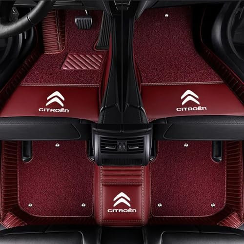 DoUiabc Maßgeschneiderte Modelle Auto Fußmatten für Citroen DS3, Vollständig Abdeckender Teppichsatz für Die Vordere und Hintere Reihe, Doppellagige Abnehmbare Schutzmatte,-Red-