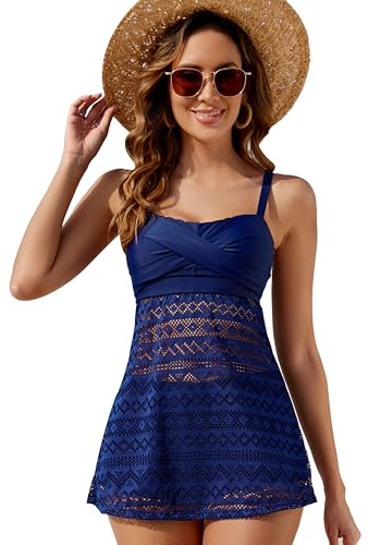 Beachkini Frauen Tankini,Zweiteiliges Set Badebekleidung,Sport Badeanzug,Doppelte Schulter Weste Rock Top mit Shorts