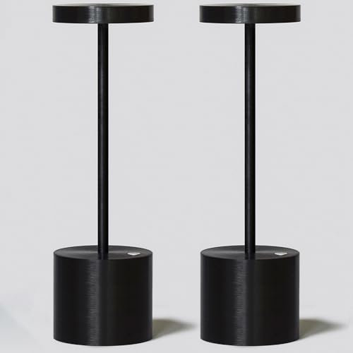 WARMLIGHT 2 Pack Cordless Table Lamp Rechargeable Outdoor Waterproof Portable Battery Operated LED Small Table Light - for Home Restaurant Desk Bar Patio Kitchen Dinning Party (Black)