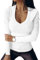 Chicrise Camiseta Manga Larga Mujer Sexy Basica Canale Punto Jersey Cuello Pico Ajustada Ligero Sueter Blanco Mayor 46-48