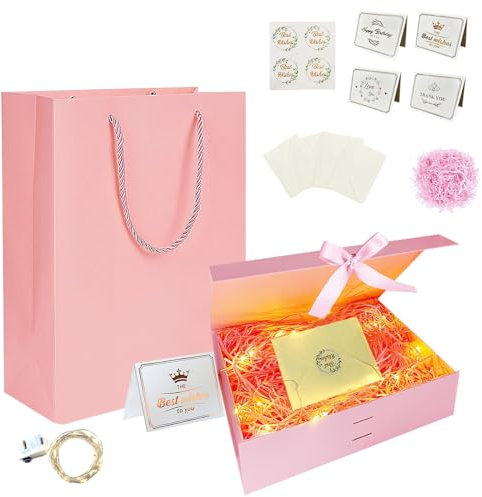 HIQE-FL Geschenkverpackung Box,26x19x8.5cm Geschenkverpackung Box mit Band,Geschenkbox mit Schleife,Geschenkkarton Für Geschenke,Magnetische Geschenkschachtel mit Deckel