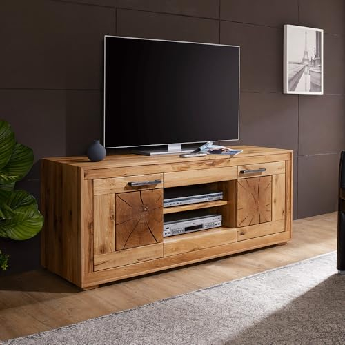 Lomadox Wohnzimmer Fernsehschrank Lowboard 150cm, Wildeiche massiv geölt, montiert