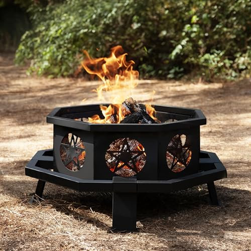 Verdelxue – Brasero octogonal de 89,9 cm avec grille de cuisson, foyer à bois d'extérieur pour camping, pique-nique, feu de camp, foyer robuste pour jardin, terrasse