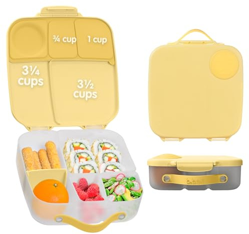 b.box Brotdose | Große Bento-Box mit 4 Fächern (2 auslaufsicher), herausnehmbarer Trenner, Gel-Kühlpack | Ideal für die Schule | Ab 3+ | B x T x H: 20 cm x 20 cm x 7,1 cm
