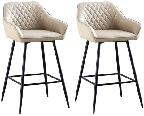 JYMTOM Kunstleder Barhocker, 2er-Set, Barstühle mit gepolsterter Sitz, Rückenlehne, Armlehne und Metallbeine, Bistrohocker fürEsszimmer, Bar und die Frühstückstheke in der Küche (2, beige)